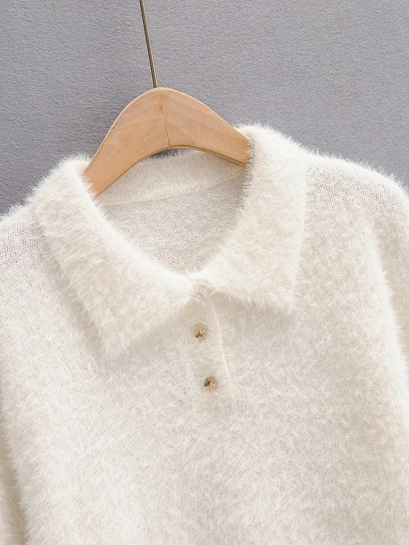 Peter Pan Collar Mohair Short Knit Sweater