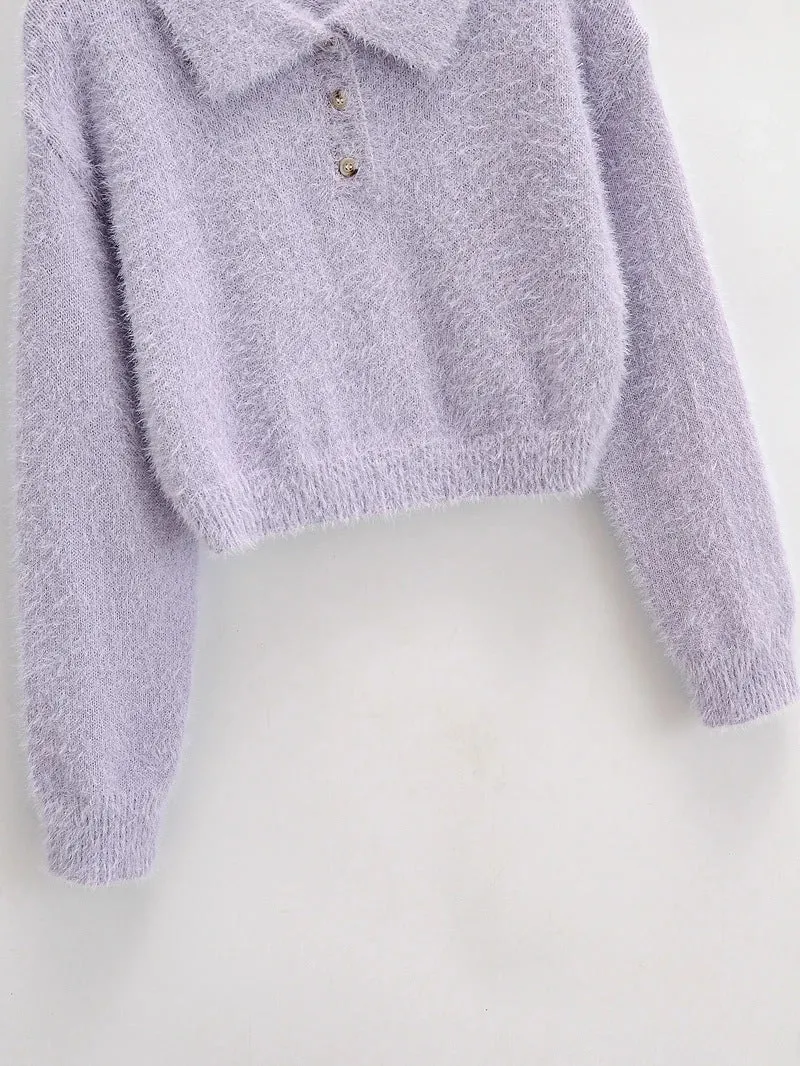 Peter Pan Collar Mohair Short Knit Sweater
