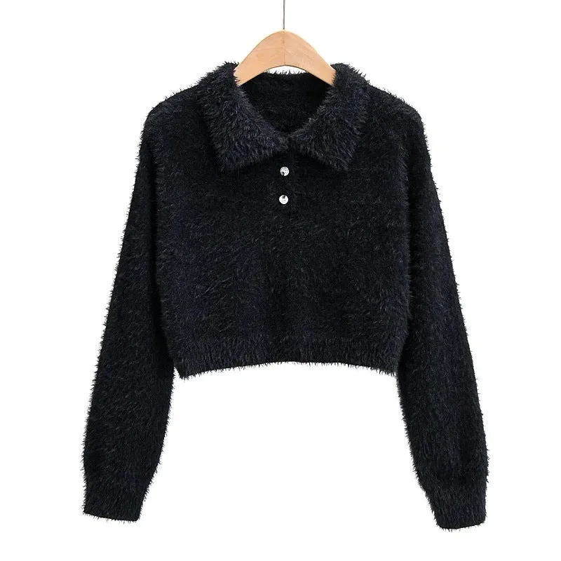Peter Pan Collar Mohair Short Knit Sweater