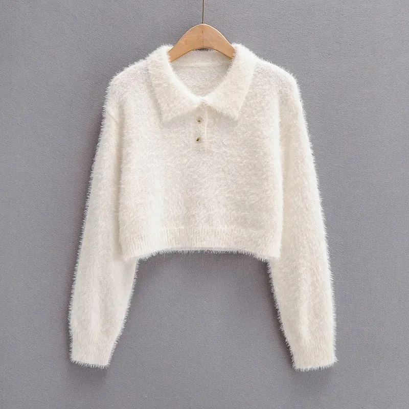 Peter Pan Collar Mohair Short Knit Sweater