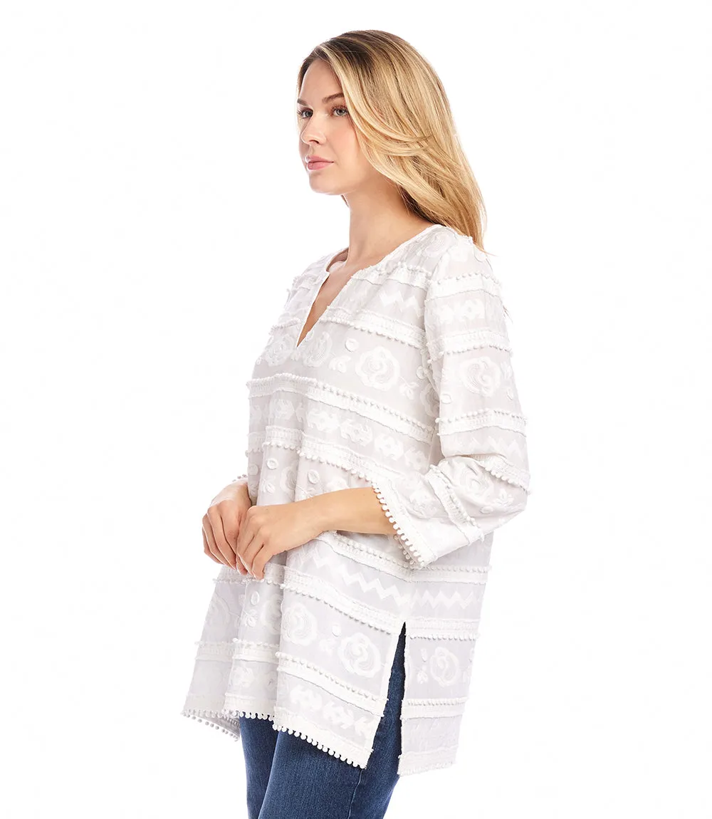 Petite Size 3/4 Sleeve Embroidered Tunic