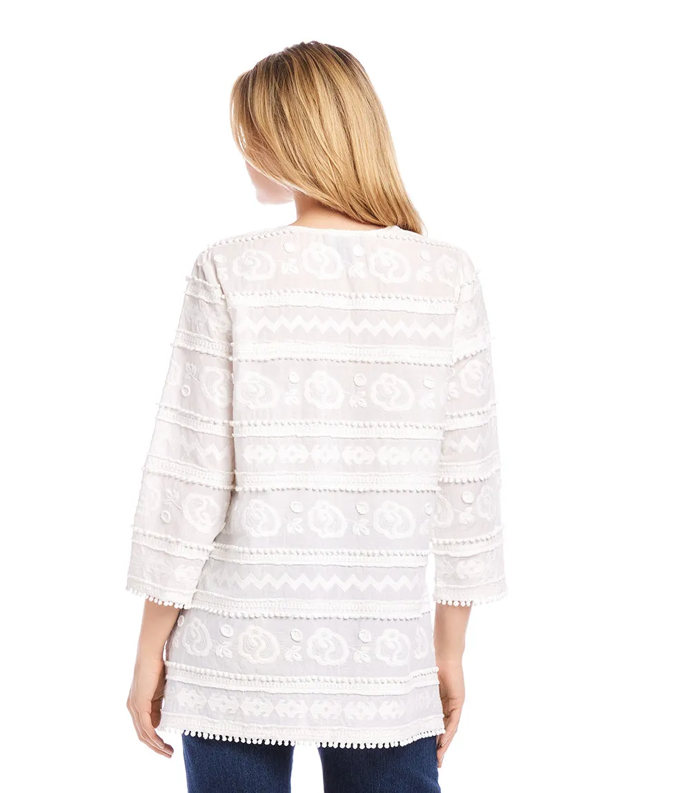 Petite Size 3/4 Sleeve Embroidered Tunic