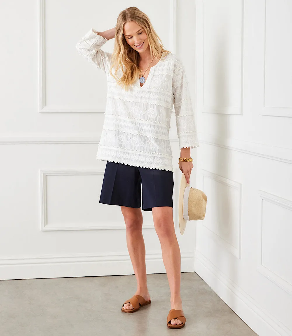 Petite Size 3/4 Sleeve Embroidered Tunic