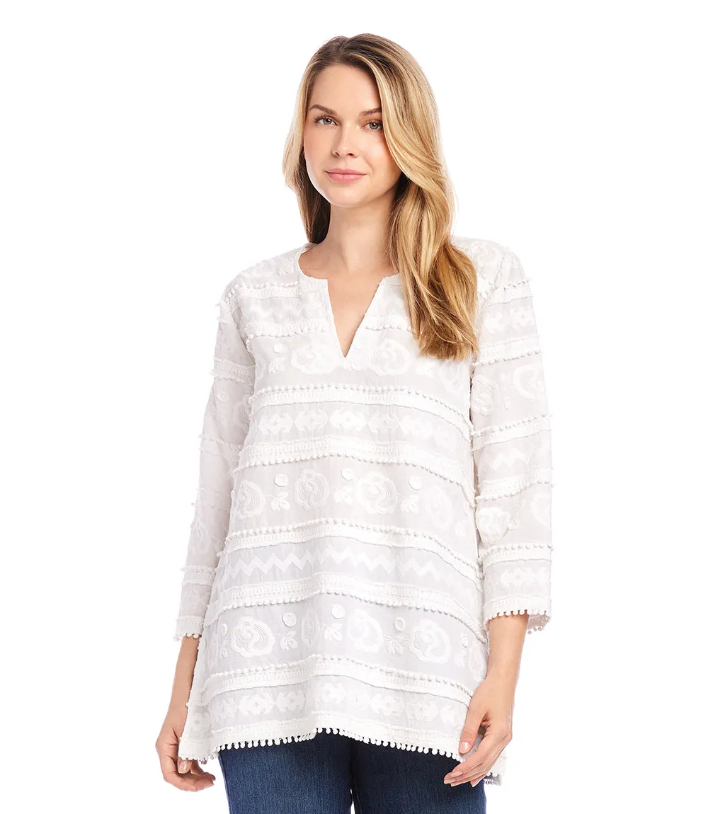 Petite Size 3/4 Sleeve Embroidered Tunic