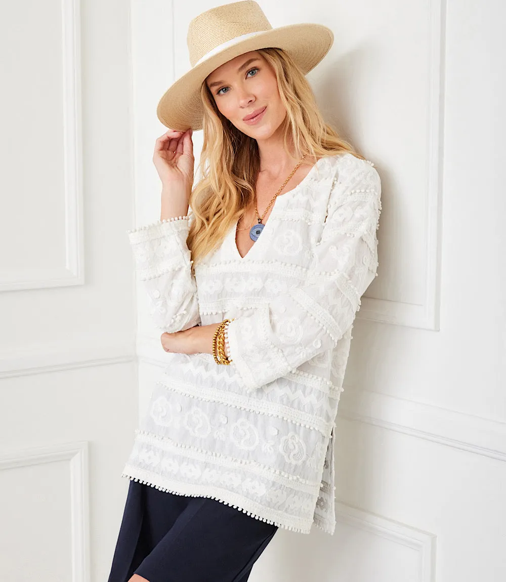 Petite Size 3/4 Sleeve Embroidered Tunic
