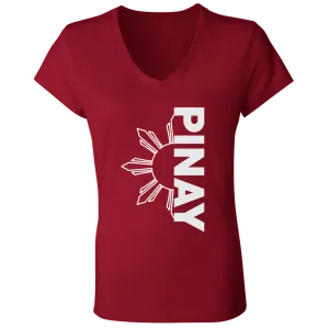 Pinay in Vertical Half Sun Ladies' Jersey V-Neck T-Shirt
