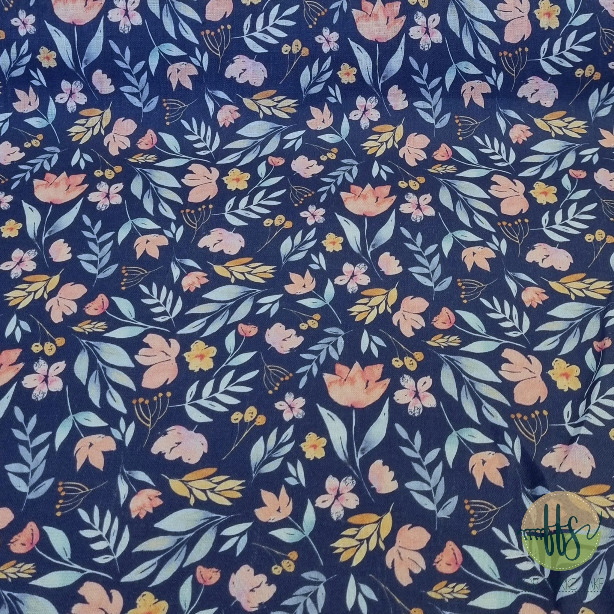 Pink, Blue & Mustard Navy-100% Linen