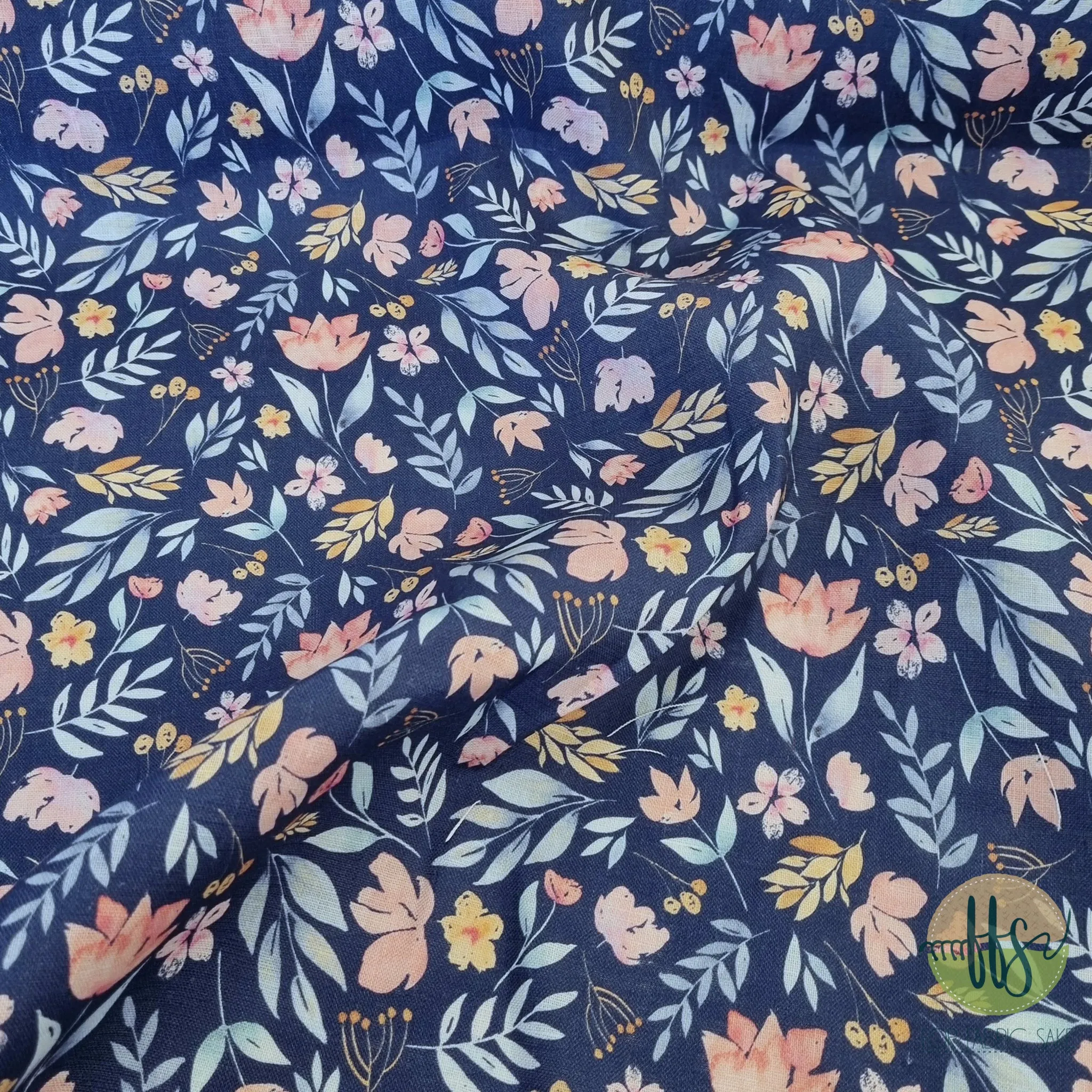 Pink, Blue & Mustard Navy-100% Linen
