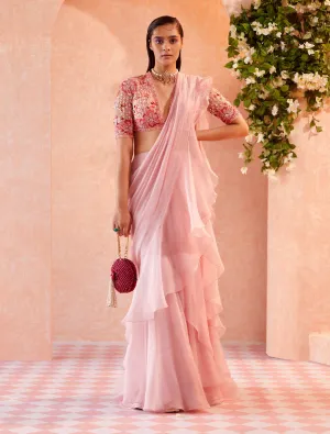 Pink Briar Draped Saree And Blouse