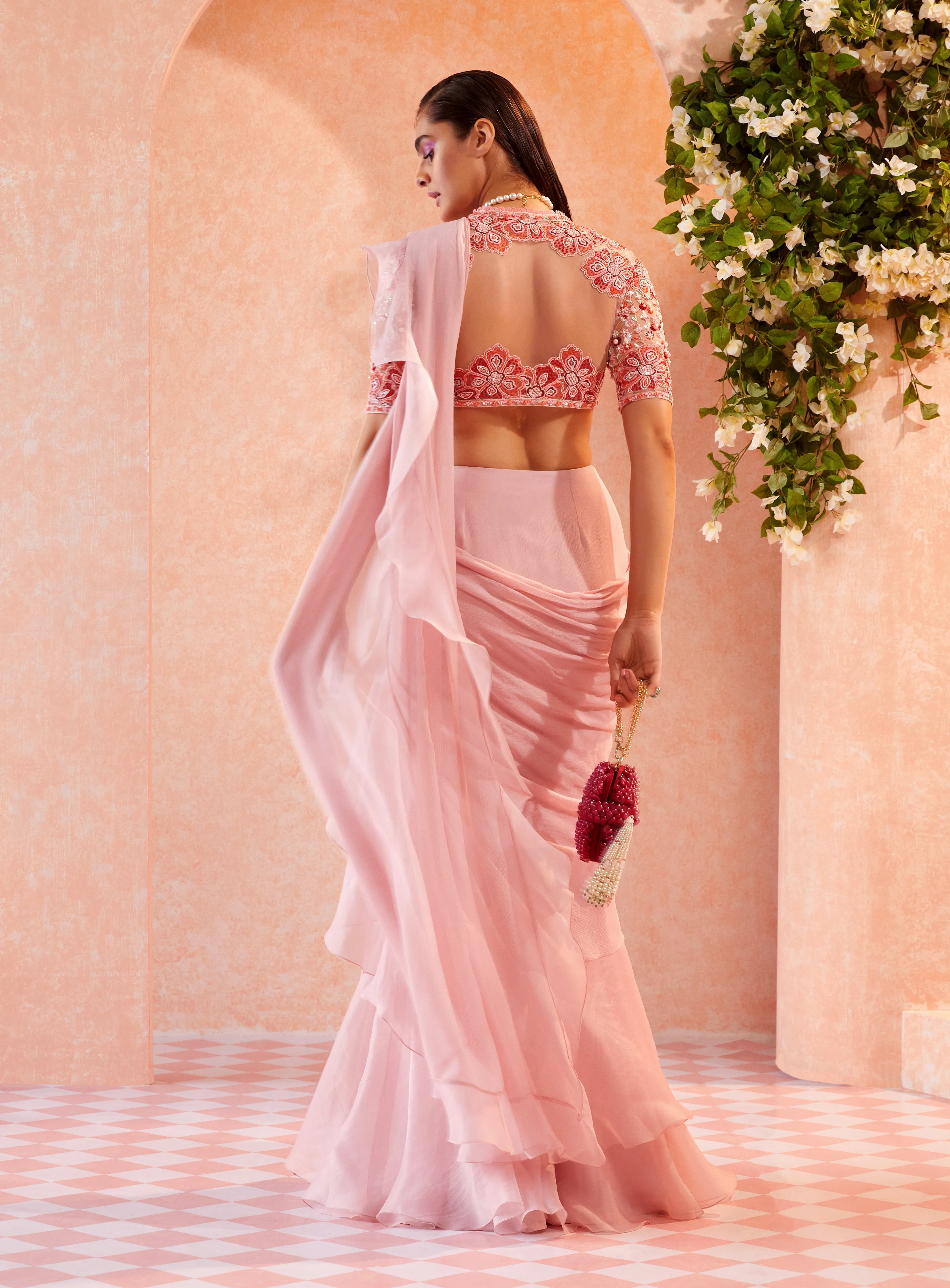 Pink Briar Draped Saree And Blouse