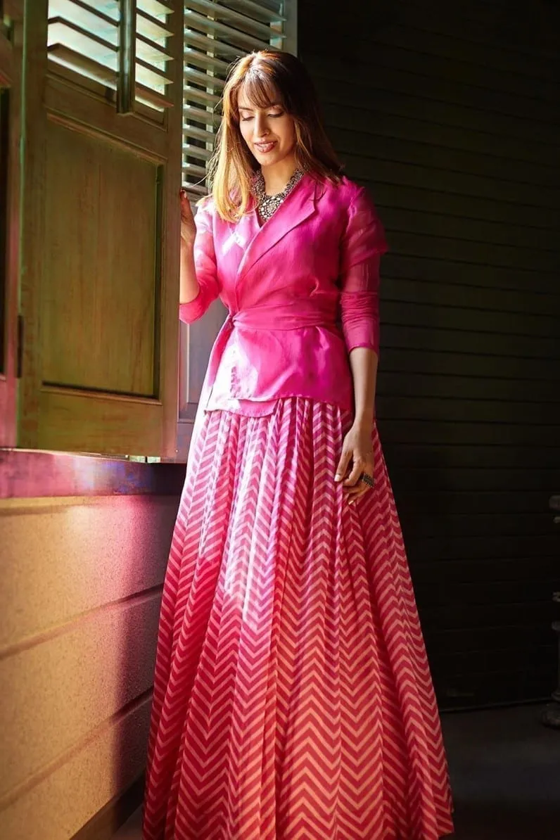 Pink Chevron Lehenga Set