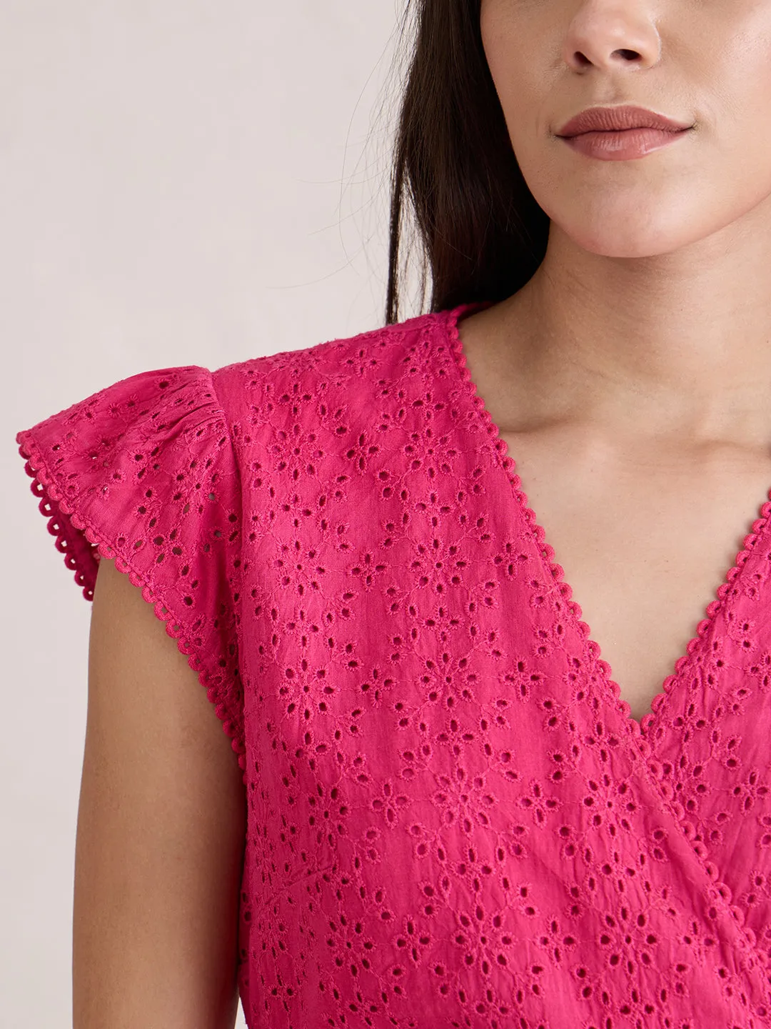 Pink Cotton Schiffli Wrap Top