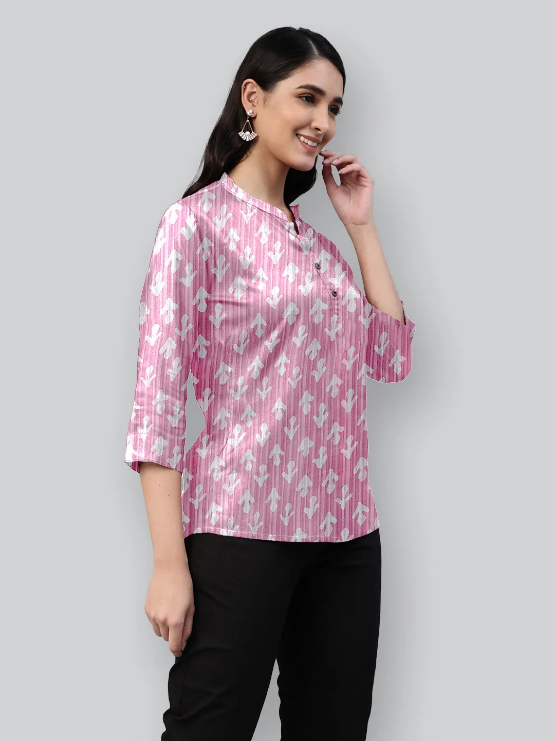 Pink Printed Woven Rayon Tunic #431