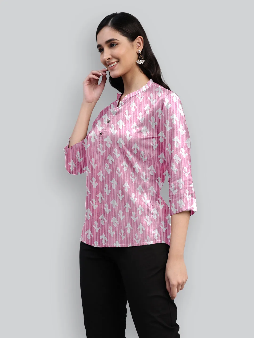 Pink Printed Woven Rayon Tunic #431