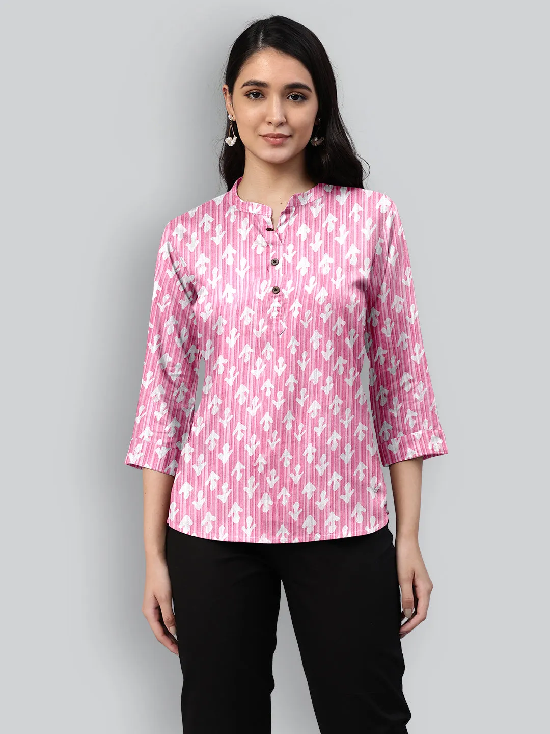 Pink Printed Woven Rayon Tunic #431
