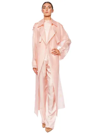 Pink Silk Organza Belted Trench Coat