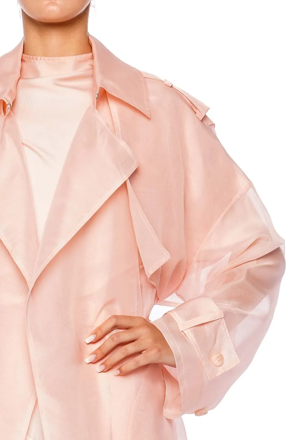 Pink Silk Organza Belted Trench Coat