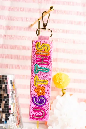 Pink 'U Got This' Seed Bead Wristlet Keychain