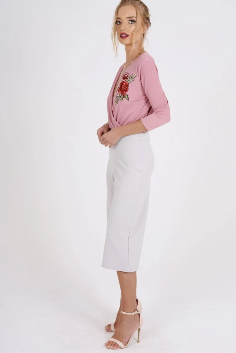 Pink Wrap Around Embroidered Bodysuit - Roisin