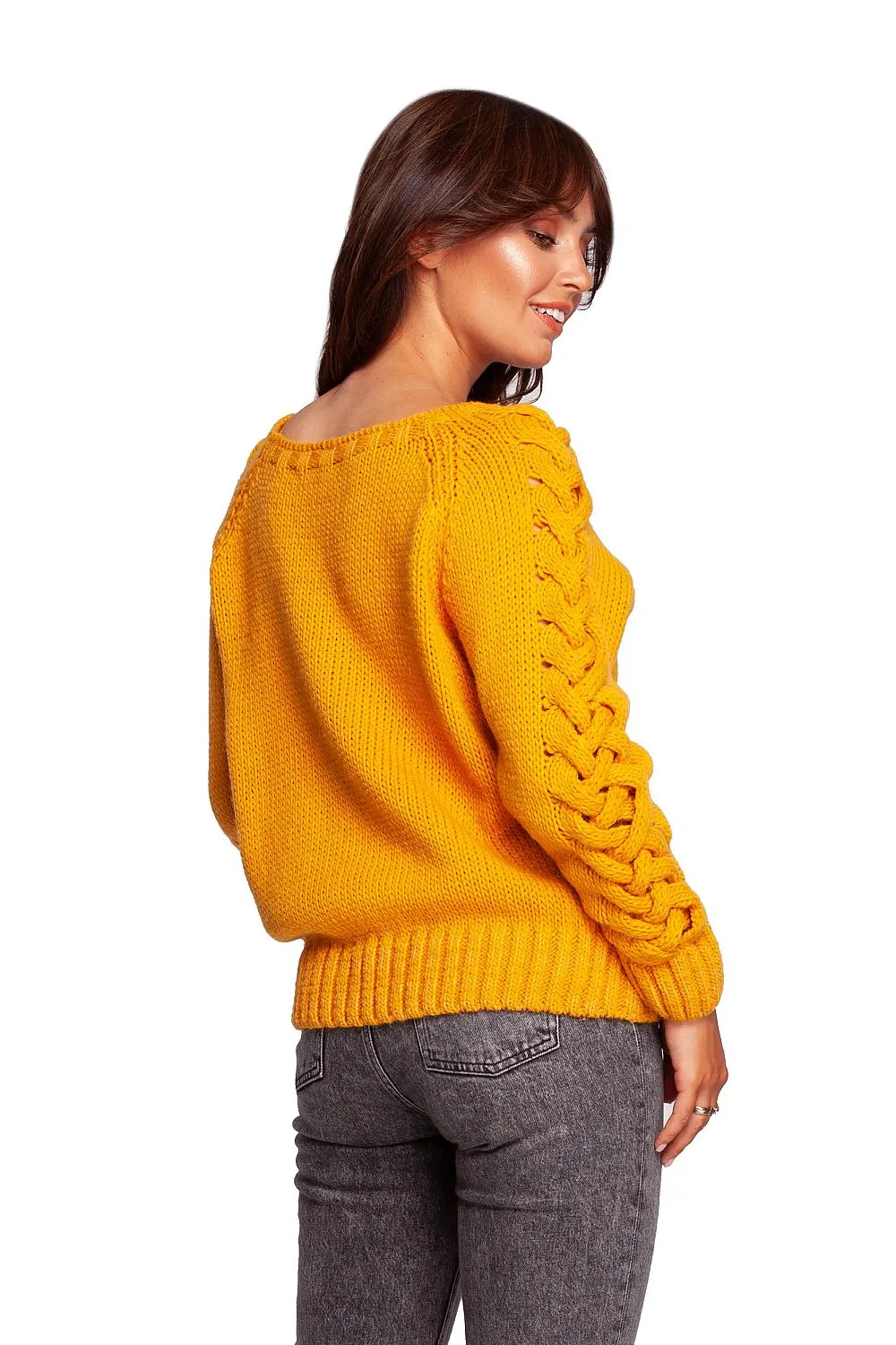 Plaid Weave Shoulder-Exposing Sweater