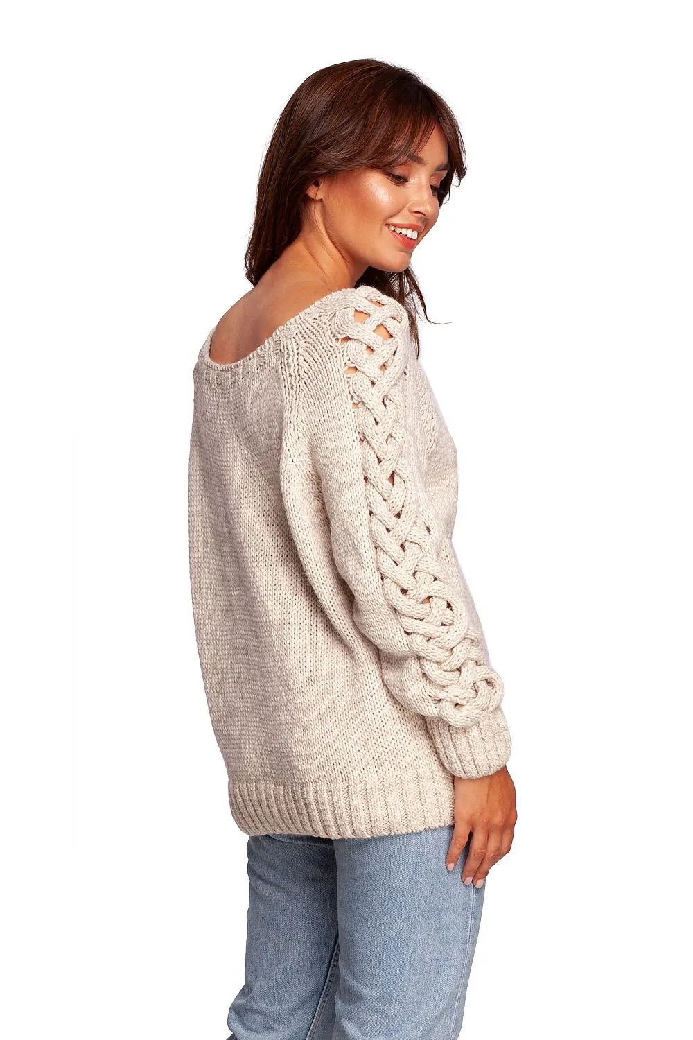 Plaid Weave Shoulder-Exposing Sweater