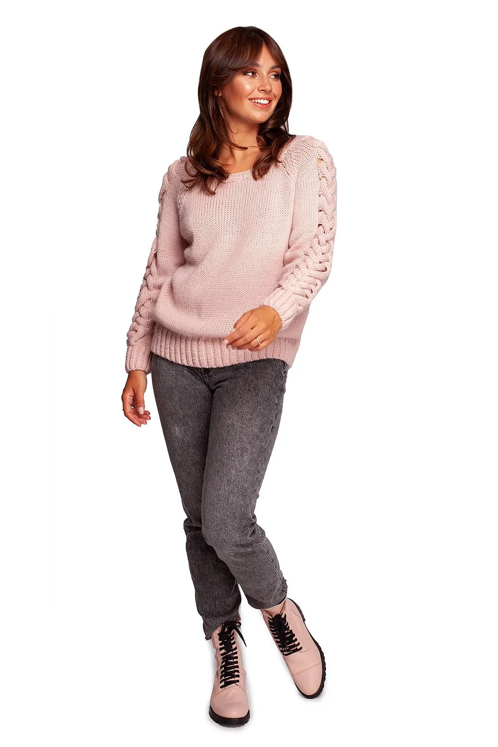 Plaid Weave Shoulder-Exposing Sweater