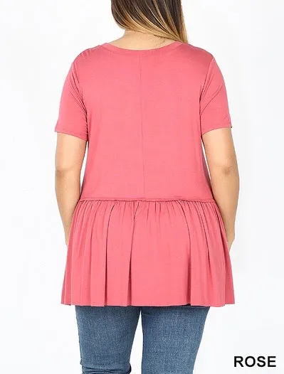 Plus Ice Blue Flowy Ruffle Bottom Tunic Tops