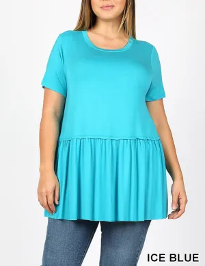 Plus Ice Blue Flowy Ruffle Bottom Tunic Tops