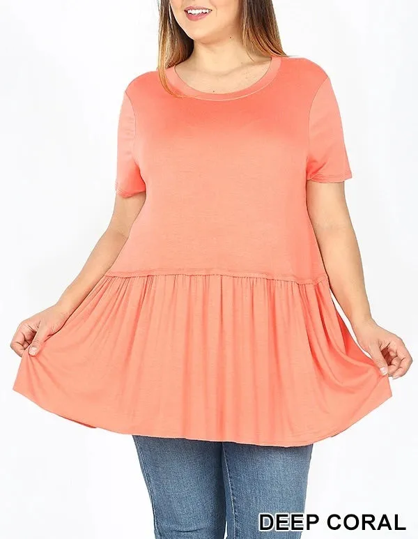 Plus Ice Blue Flowy Ruffle Bottom Tunic Tops