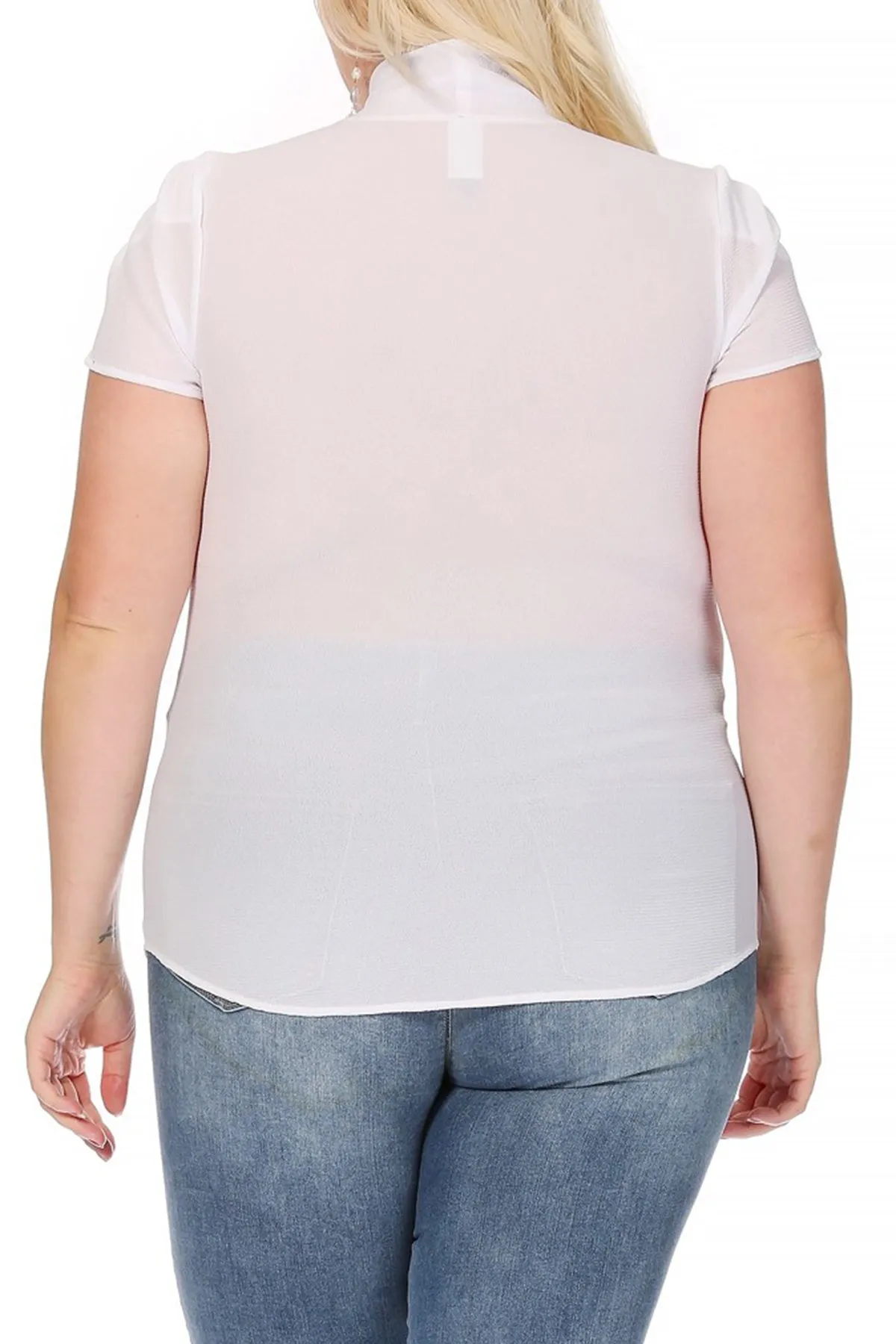 Plus Size Casual Solid Petal Sleeve Bow Tie Neck Short Sleeve Blouse Shirt Top B2040 $11