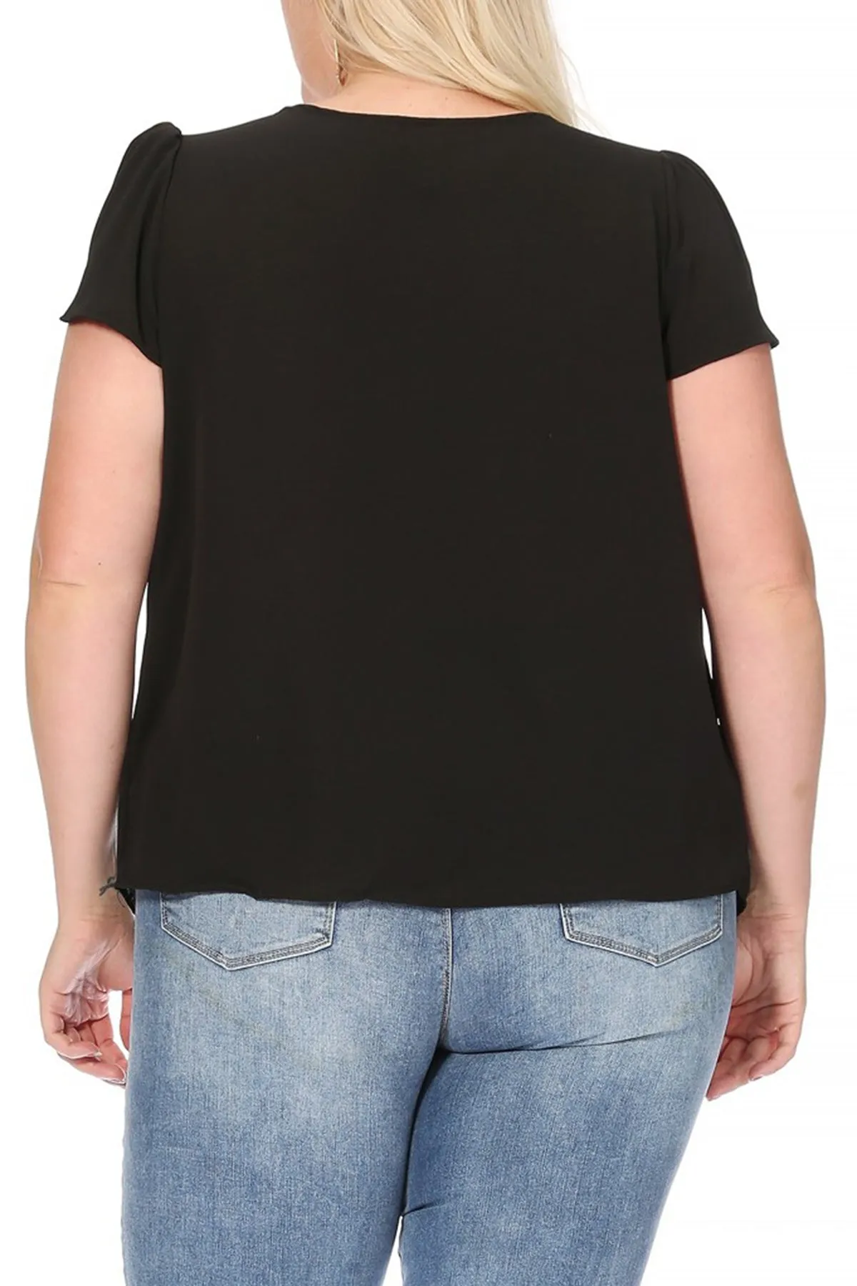 Plus Size Casual Solid Petal Sleeve Bow Tie Neck Short Sleeve Blouse Shirt Top B2040 $11