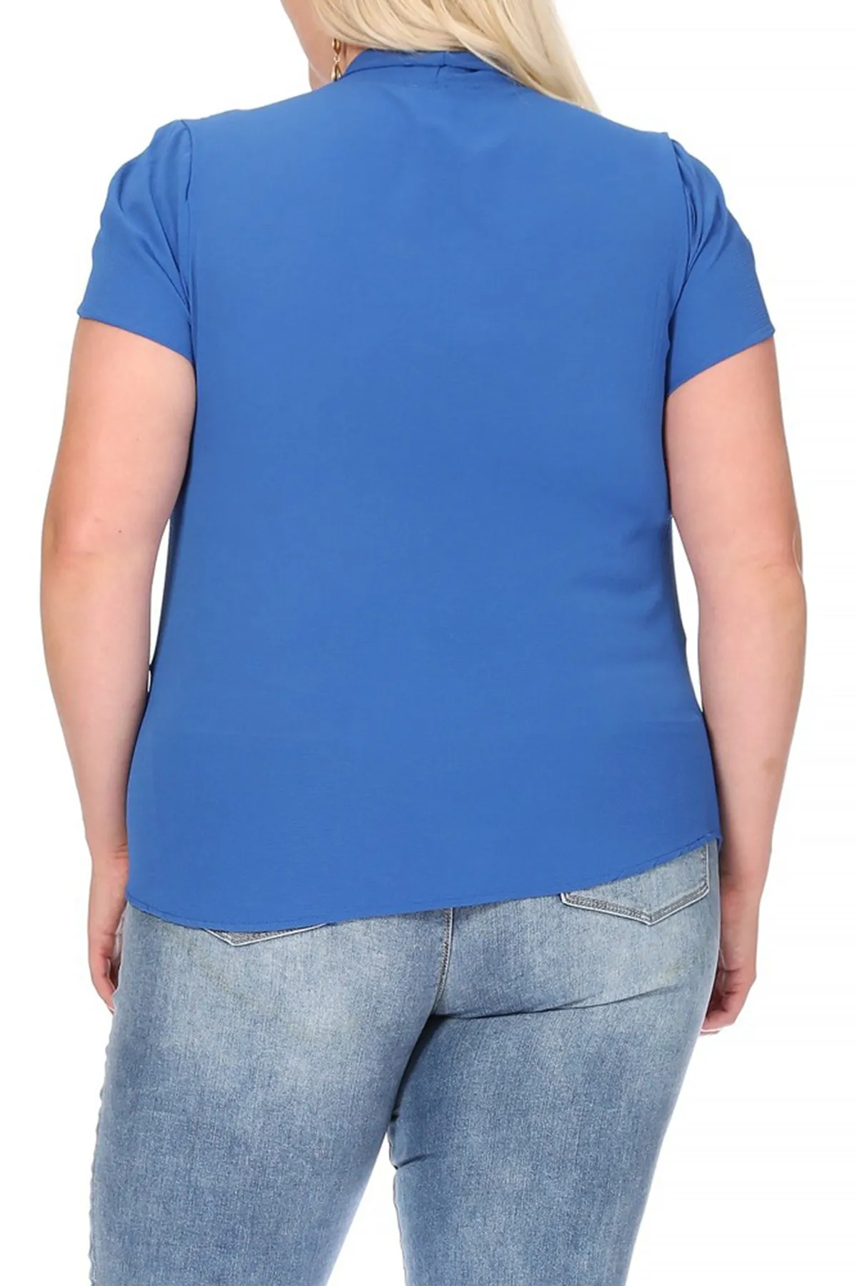 Plus Size Casual Solid Petal Sleeve Bow Tie Neck Short Sleeve Blouse Shirt Top B2040 $11