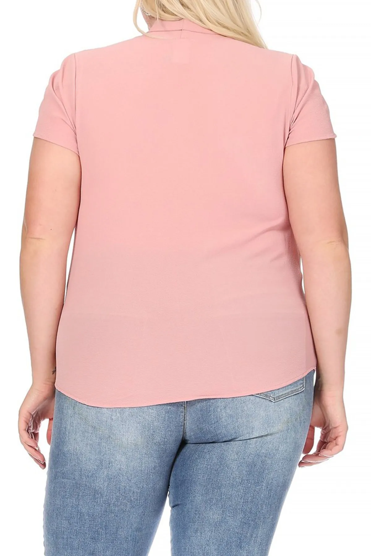 Plus Size Casual Solid Petal Sleeve Bow Tie Neck Short Sleeve Blouse Shirt Top B2040 $11