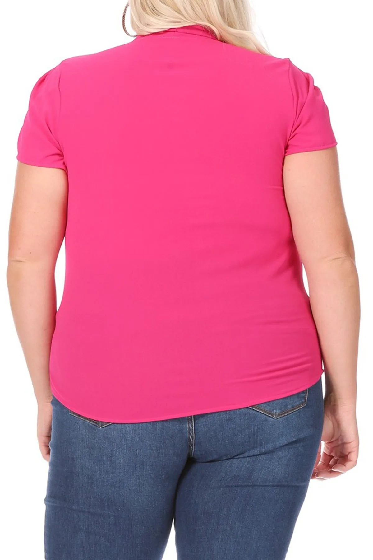 Plus Size Casual Solid Petal Sleeve Bow Tie Neck Short Sleeve Blouse Shirt Top B2040 $11