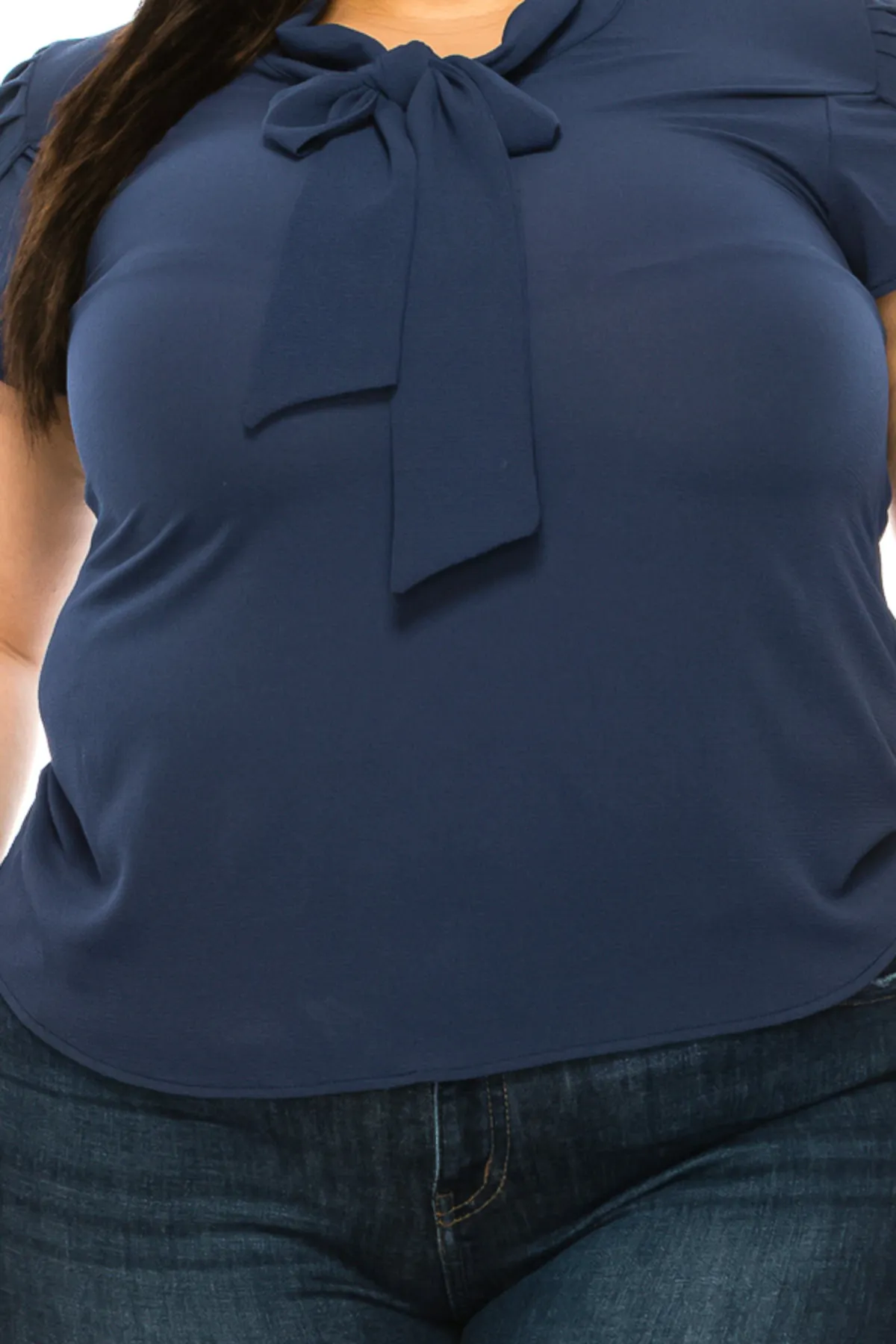Plus Size Casual Solid Petal Sleeve Bow Tie Neck Short Sleeve Blouse Shirt Top B2040 $11