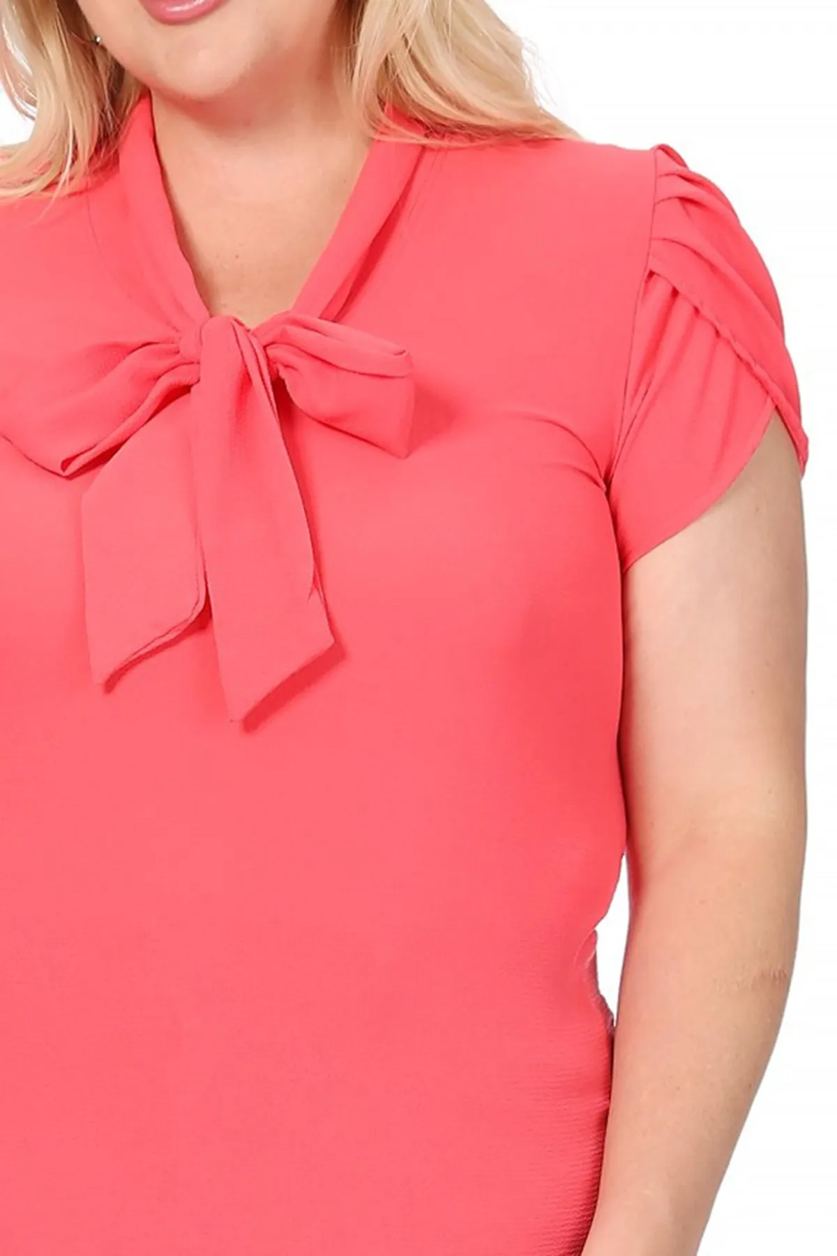 Plus Size Casual Solid Petal Sleeve Bow Tie Neck Short Sleeve Blouse Shirt Top B2040 $11