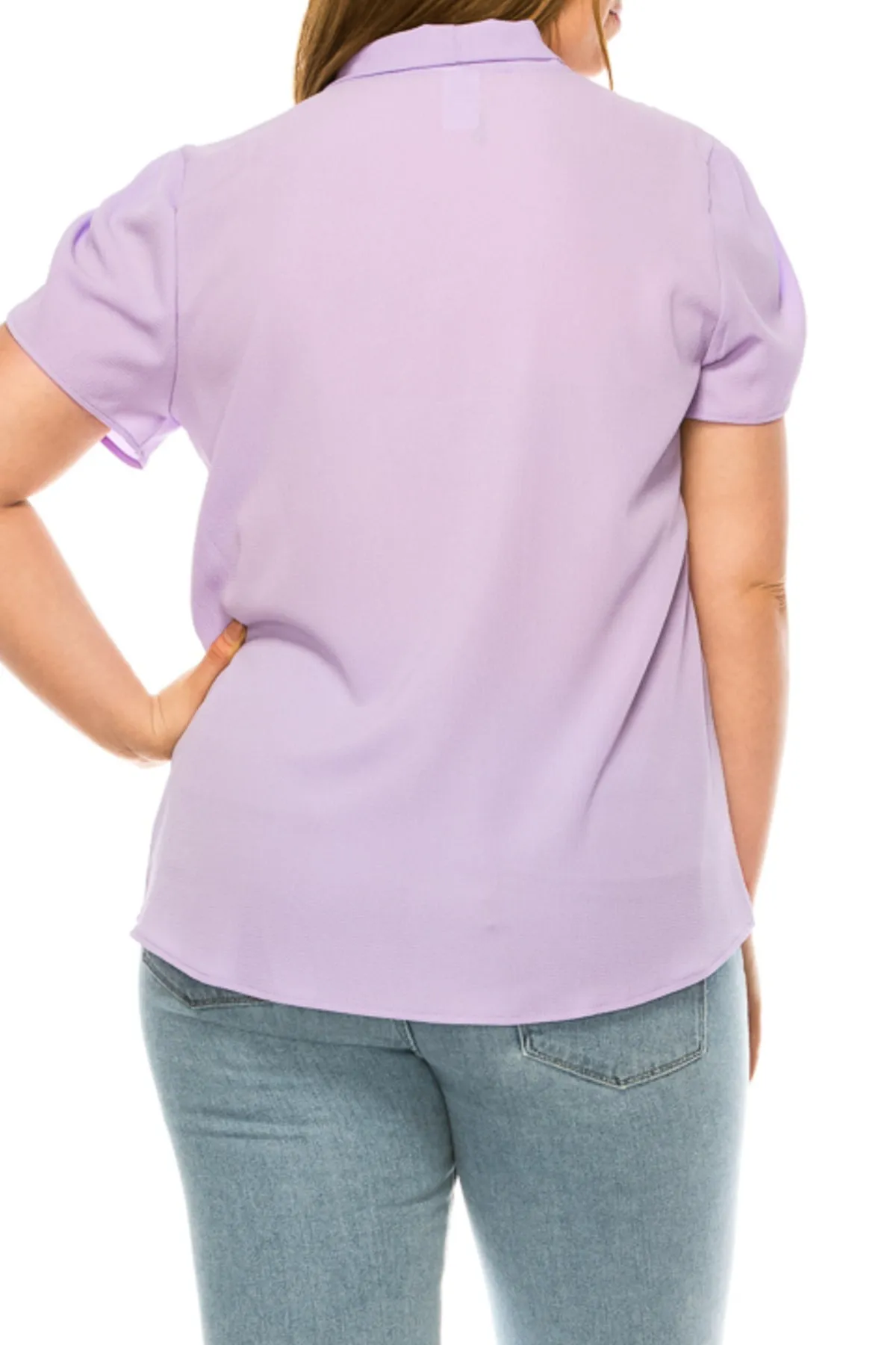 Plus Size Casual Solid Petal Sleeve Bow Tie Neck Short Sleeve Blouse Shirt Top B2040 $11
