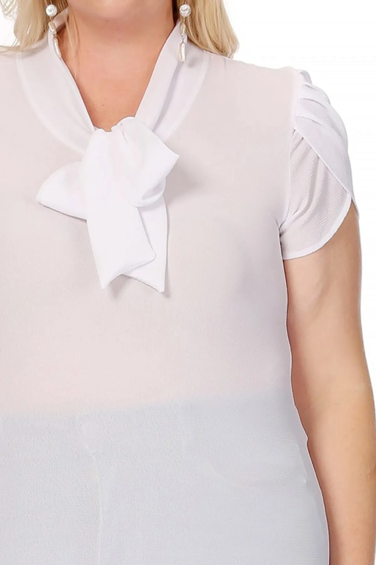 Plus Size Casual Solid Petal Sleeve Bow Tie Neck Short Sleeve Blouse Shirt Top B2040 $11