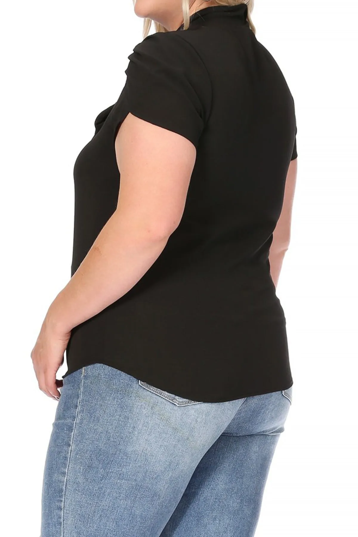 Plus Size Casual Solid Petal Sleeve Bow Tie Neck Short Sleeve Blouse Shirt Top B2040 $11