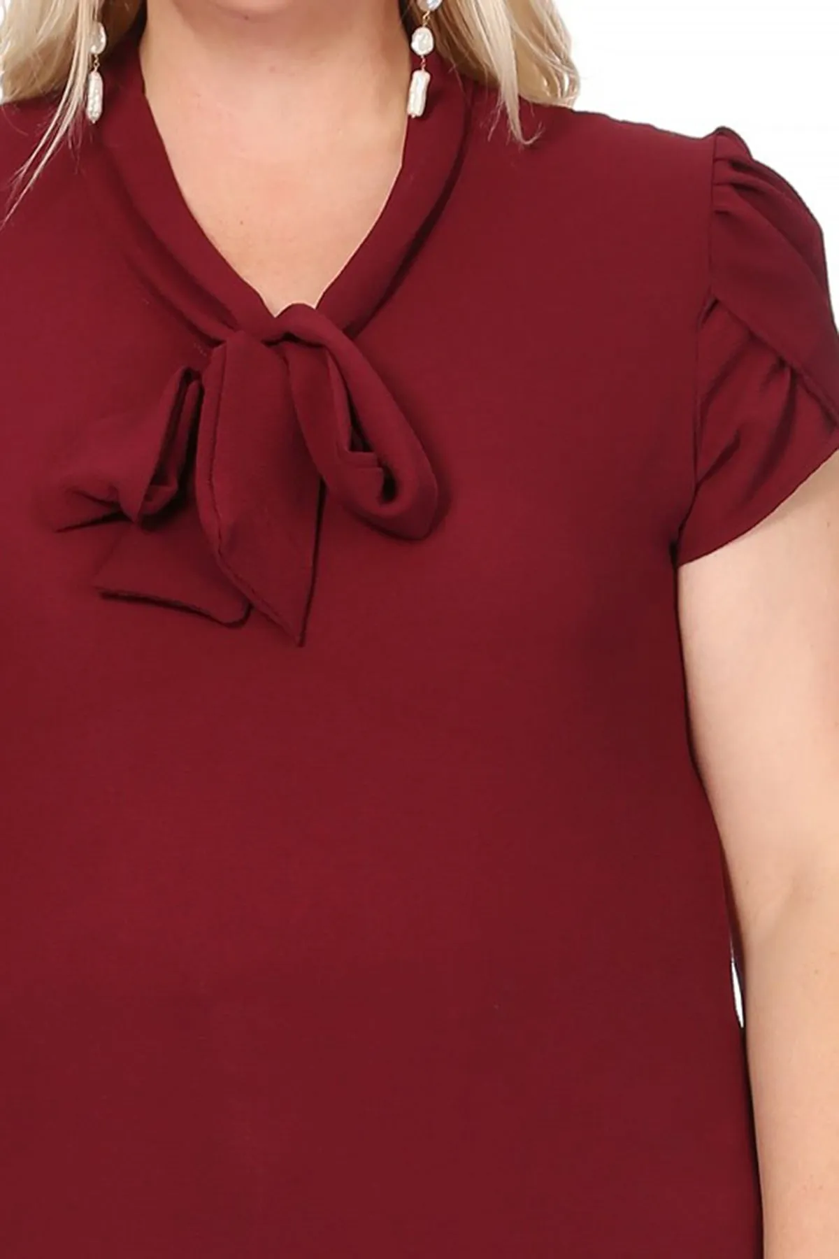 Plus Size Casual Solid Petal Sleeve Bow Tie Neck Short Sleeve Blouse Shirt Top B2040 $11