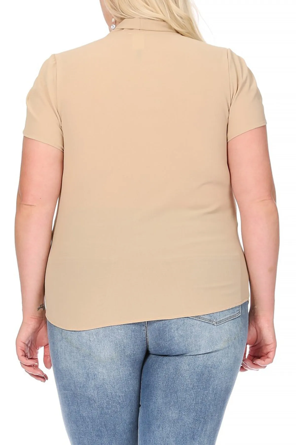 Plus Size Casual Solid Petal Sleeve Bow Tie Neck Short Sleeve Blouse Shirt Top B2040 $11