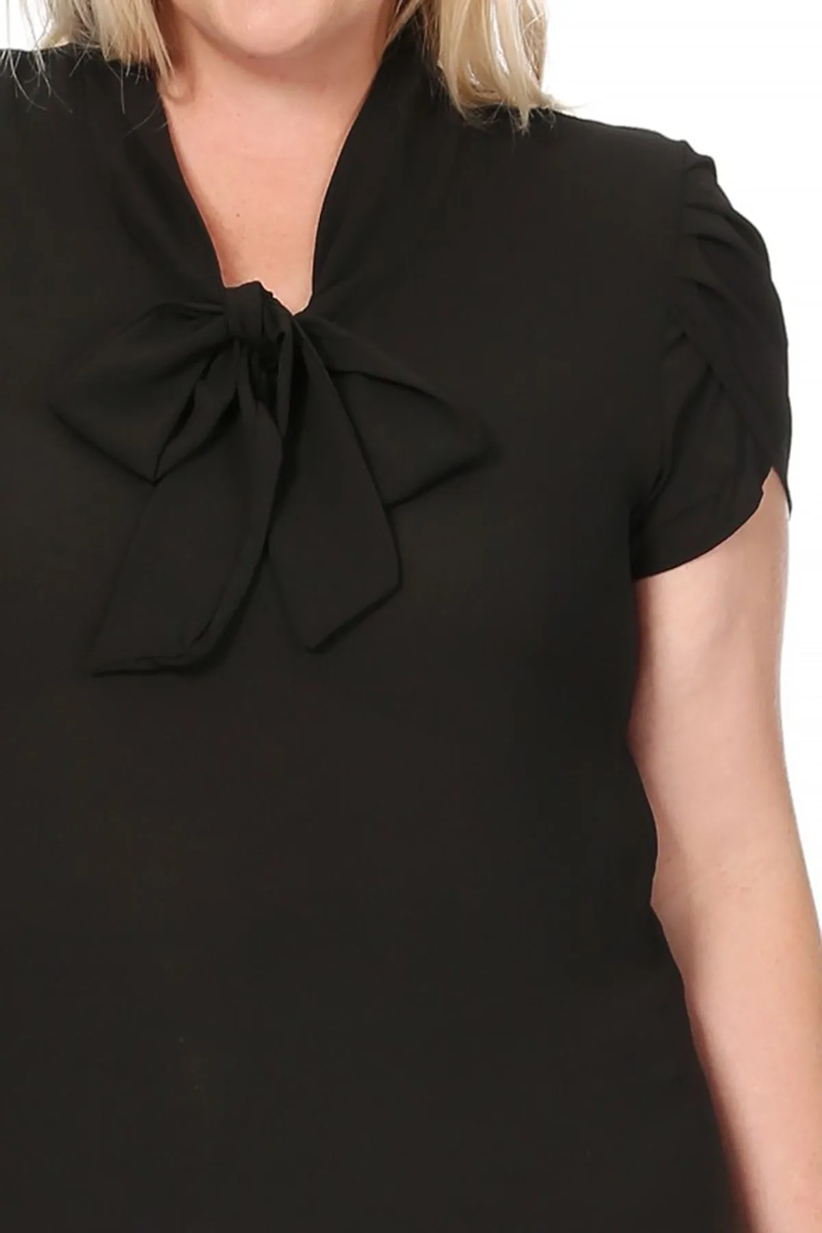 Plus Size Casual Solid Petal Sleeve Bow Tie Neck Short Sleeve Blouse Shirt Top B2040 $11