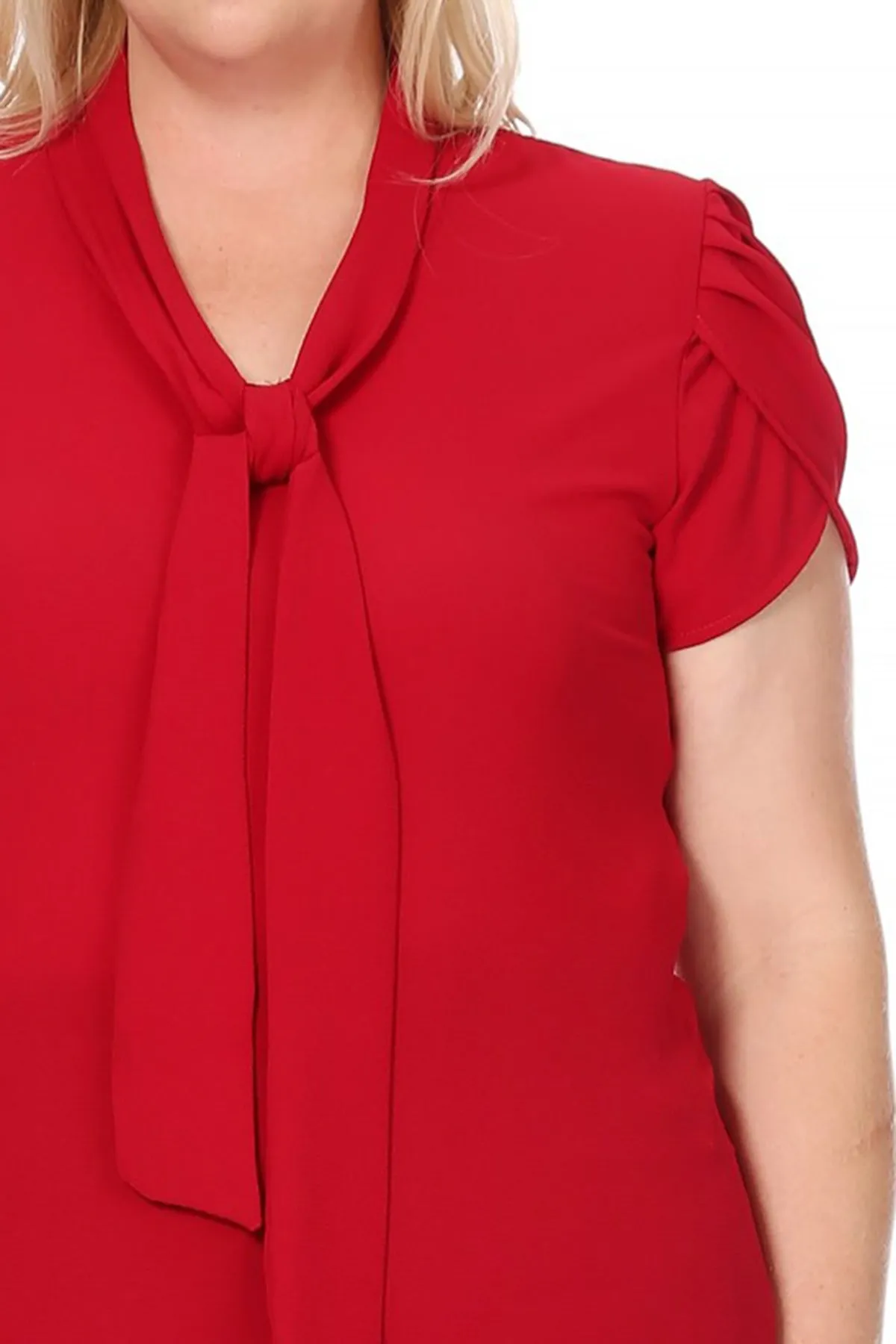 Plus Size Casual Solid Petal Sleeve Bow Tie Neck Short Sleeve Blouse Shirt Top B2040 $11