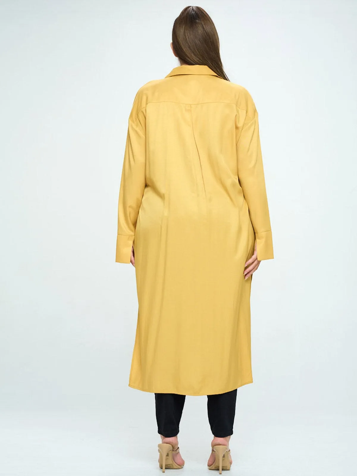 PLUS SIZE LONG SLEEVE BUTTON UP SELF TIE TUNIC BLOUSE TOP