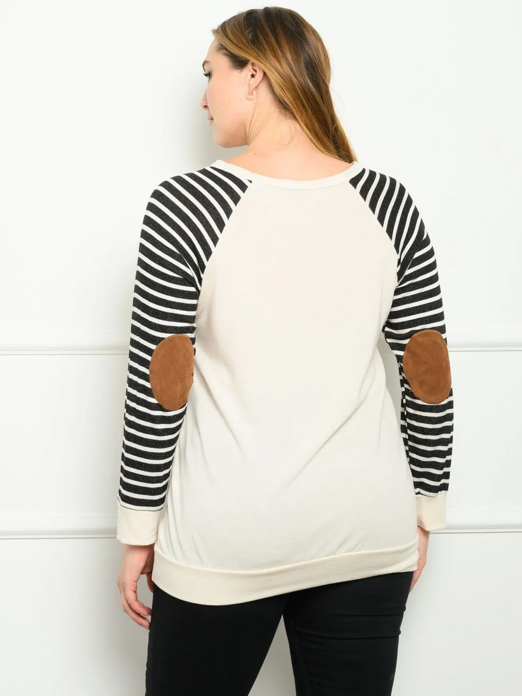 PLUS SIZE LONG SLEEVE STRIPES SOLID TOP