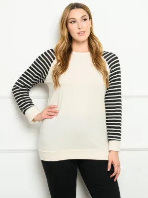 PLUS SIZE LONG SLEEVE STRIPES SOLID TOP