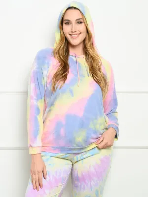 PLUS SIZE LONG SLEEVE TIE DYE PRINT HOODIE TOP