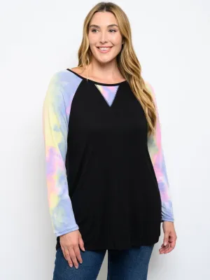 PLUS SIZE LONG SLEEVE TIE DYE TUNIC TOP