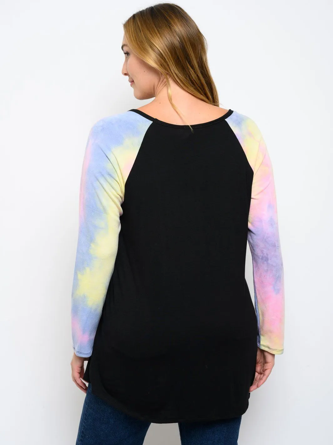 PLUS SIZE LONG SLEEVE TIE DYE TUNIC TOP