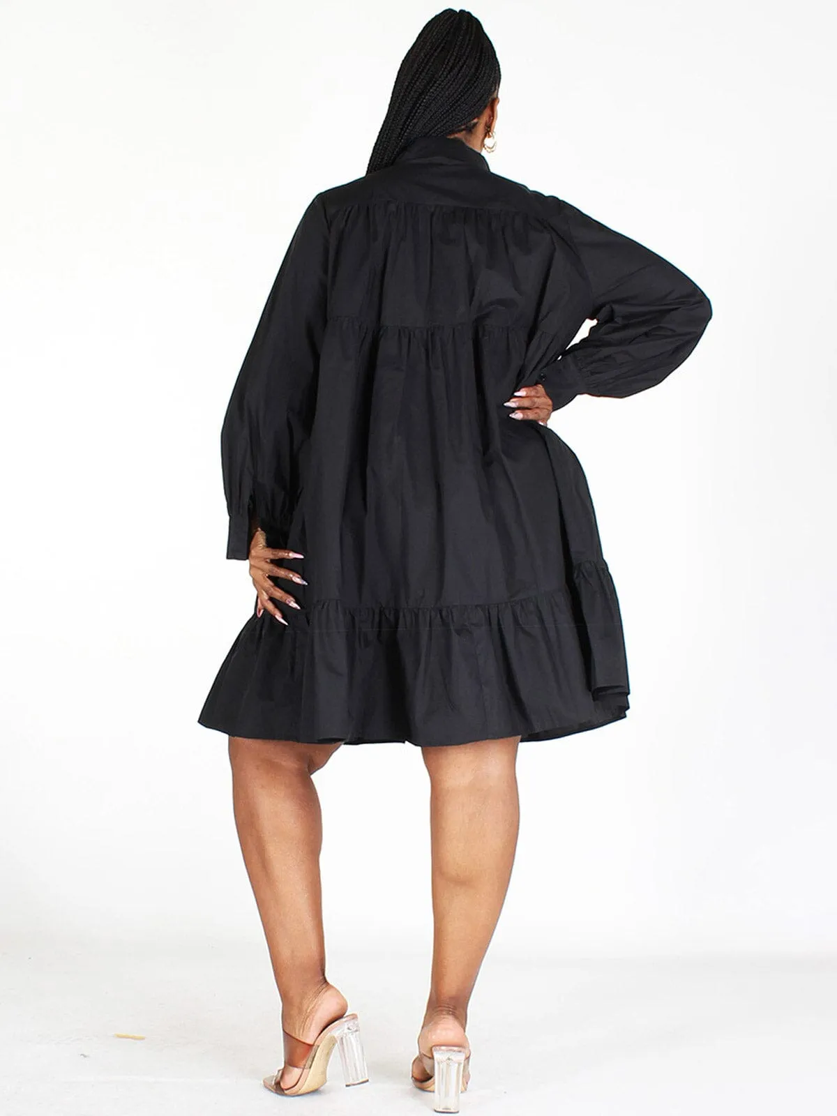 PLUS SIZE LONG SLEEVE TUNIC BUTTON UP MINI DRESS
